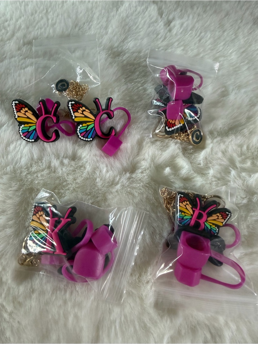 Pink Initial Charm and straw topper for for tumblers bundle